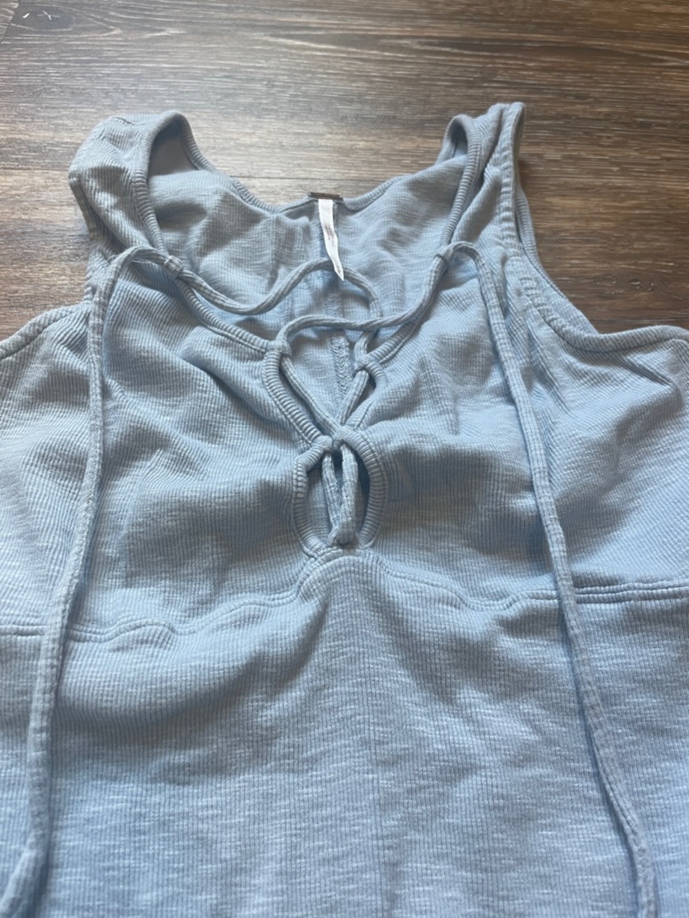 FREE PEOPLE Light Blue Lace-Up Ribbed Tank - Picture 2 of 7